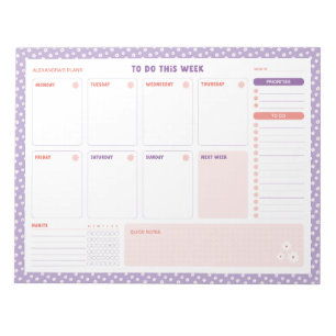 Bloc-note White Daisies Floral Hebdomadaire À Faire Liste Pl