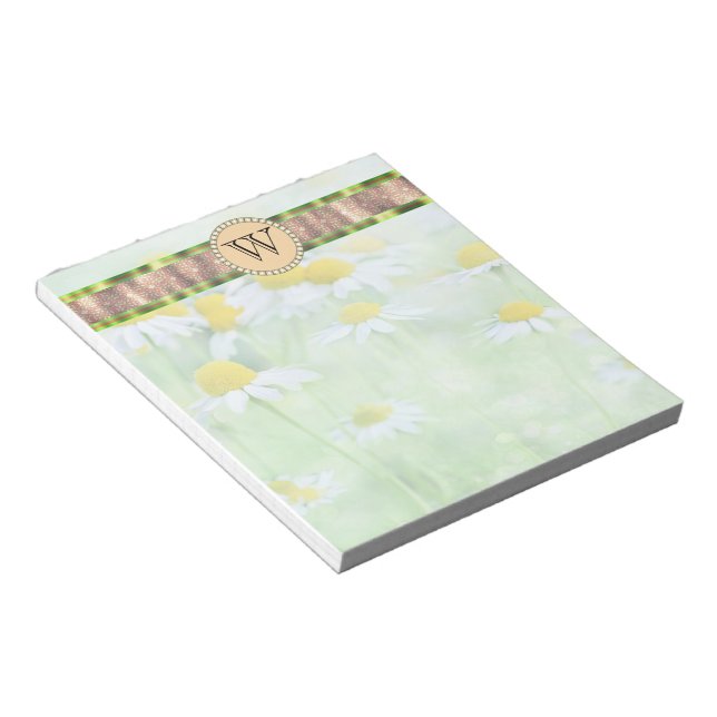 Bloc-note White Daisy's in Green Meadow Monogramme (Incliné)
