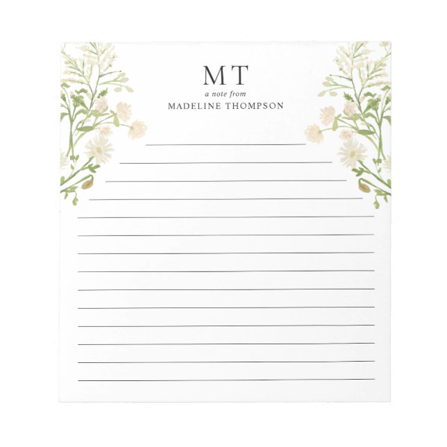 Bloc-note White Floral Wildflower Classic Monogram Lined (Devant)