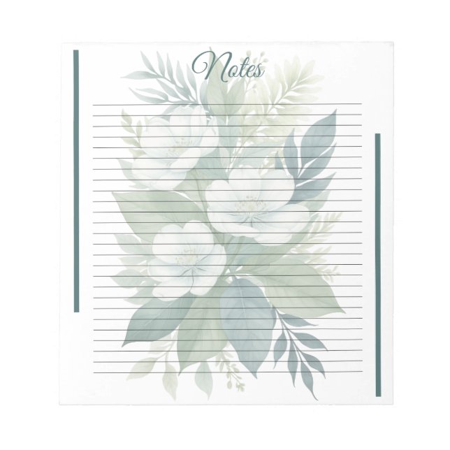 Bloc-note White Flower Bouquet & Green FoliageLined Notepad (Devant)