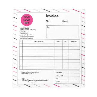 Bloc-note White Pink Stripes Entreprise Boutique Facture