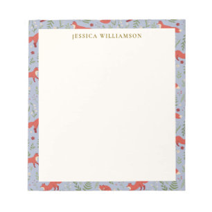 Bloc-note Woodland Fox Botanical Motif Nom personnalisé