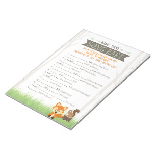 Bloc-note Woodland Fox Nom That Chanson Baby shower Jeu