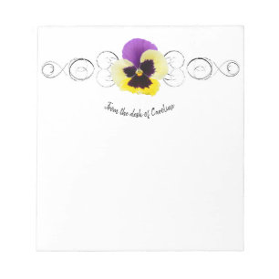 Bloc-note Yellow and Purple Pansy Personalized Notepad