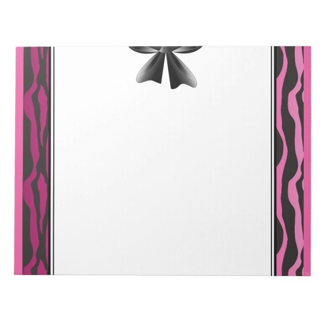 Bloc-note Zèbre rose noir rayures avec Bow (Devant)