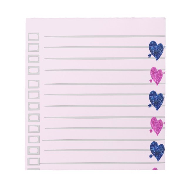 Bloc-notes à coeur rose et bleu (Devant)