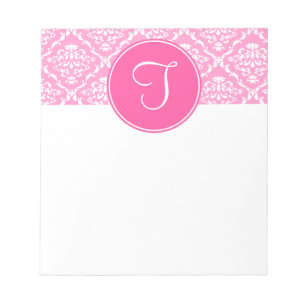 Bloc-notes à monogramme en damas rose
