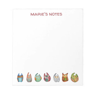 Bloc-notes blanc Chouette à aquarelle joliment col