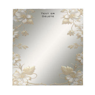 Bloc-notes blanc Floral Or
