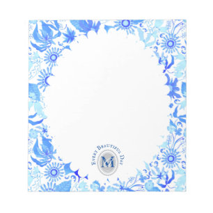 Bloc-notes bleu bleu brillant Floral Chic