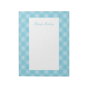 Bloc-notes bleu clair personnalisé En vichy