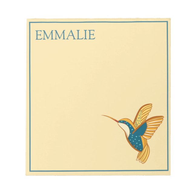 Bloc-notes bleu Turquoise jaune orange colibri (Devant)