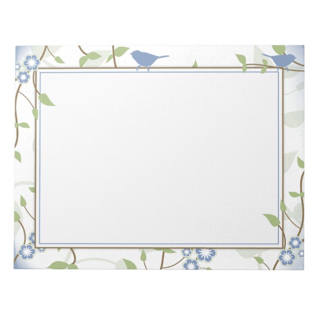Bloc-notes bleu vert pour oiseaux chanteurs Floral (Devant)