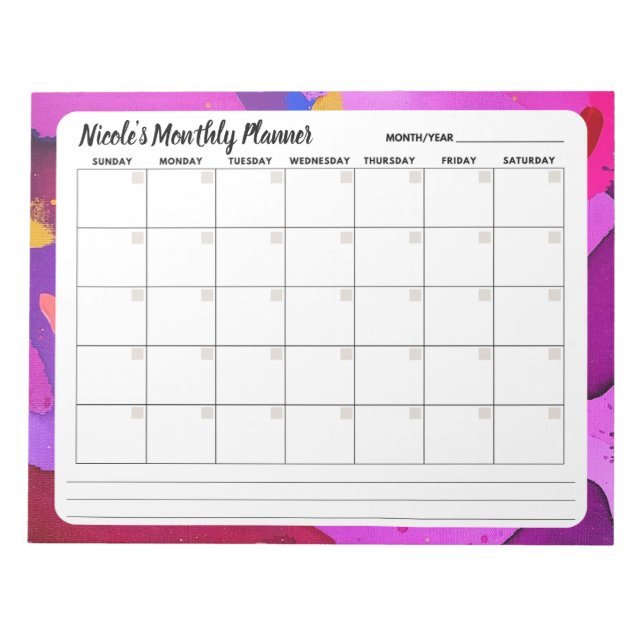 Bloc-notes Calendrier mensuel Abstrait pourpre (Devant)