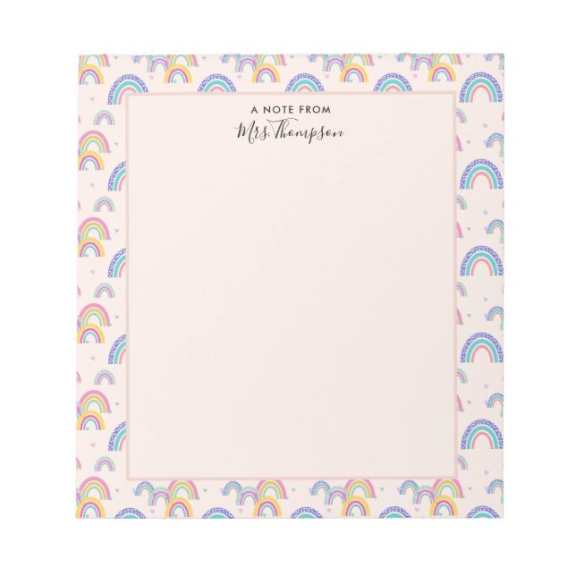 Bloc-notes Coeur arc-en-ciel rose pâle mignon Boho (Devant)