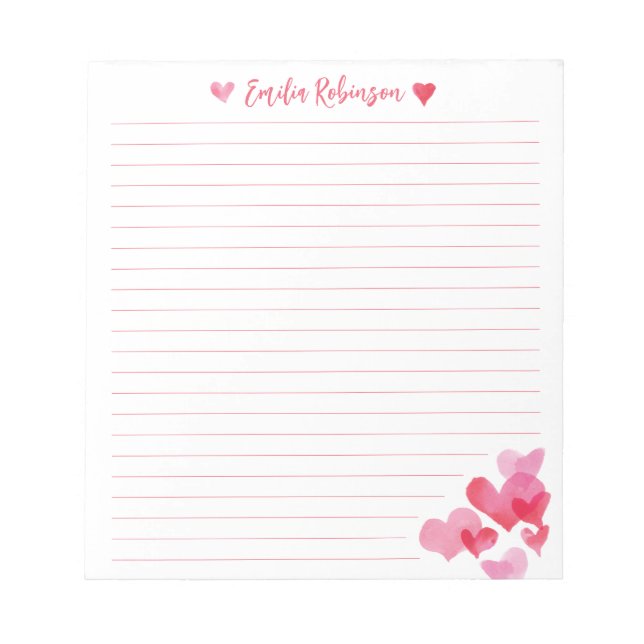 Bloc-notes Coeurs aquarelle (Devant)