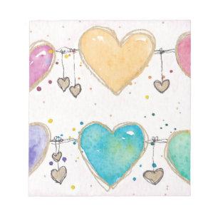 Bloc-notes cœurs multicolores aquarelle