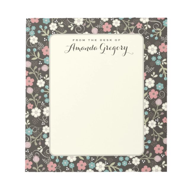 Bloc-notes de bureau personnalisé Floral Whimsy |  (Devant)