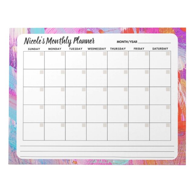 Bloc-notes de calendrier mensuel assez Abstrait (Devant)