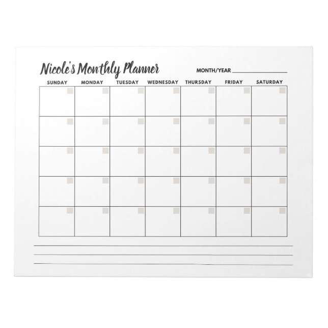 Bloc-notes de calendrier mensuel minimal (Devant)
