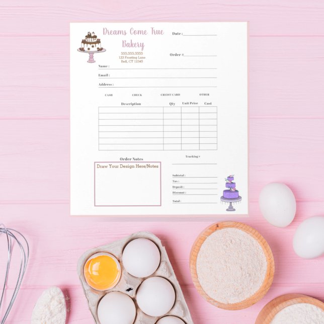 Bloc-notes de commande de gâteau élégant blanc vio (Créateur téléchargé)