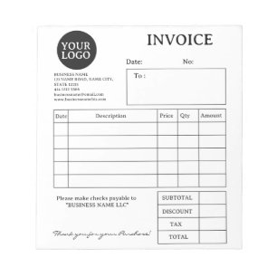 Bloc-notes de facture d'entreprise Noir & Blanc