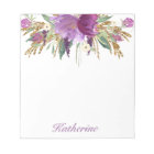 Bloc-notes de fleurs d'aquarelle violet et or