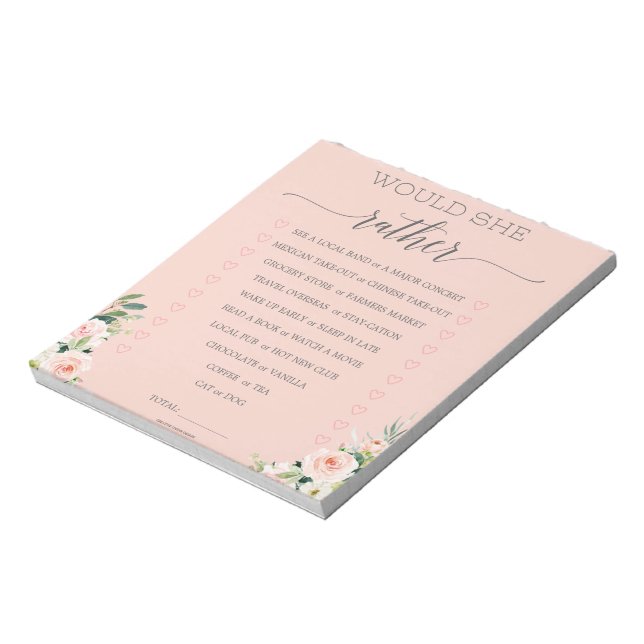 Bloc-notes de jeu 'Would She Rather' pour une douc (Tourné)