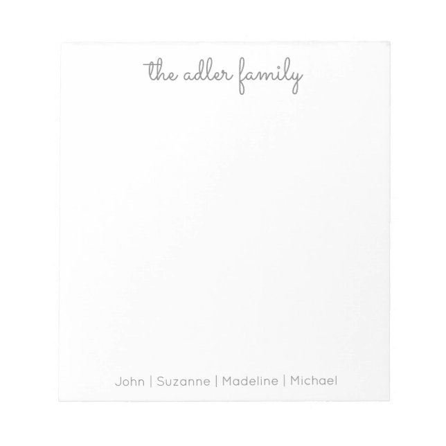 Bloc-notes de la famille Gris de script simple (Devant)