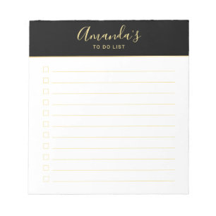 Bloc-notes de la liste des tâches Noir et Or