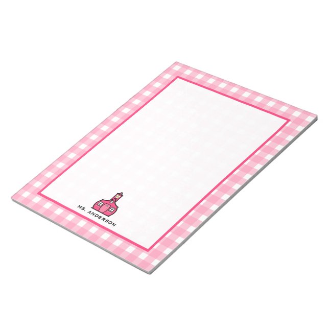 Bloc-notes de l'enseignant En vichy rose (Incliné)