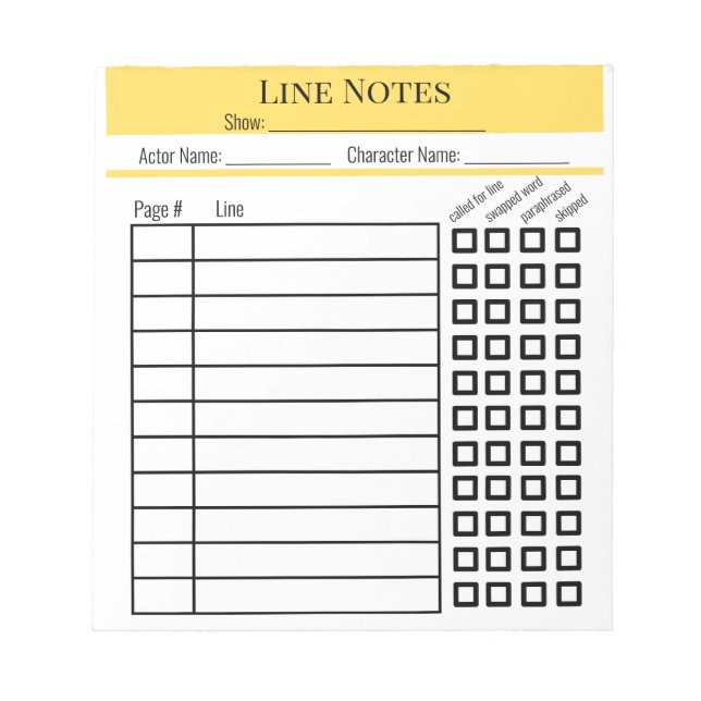 Bloc-notes de notes de ligne d'acteur (Devant)