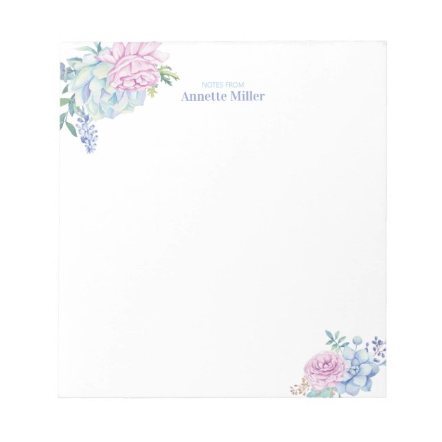 Bloc-notes de papeterie personnelle florale de suc (Devant)