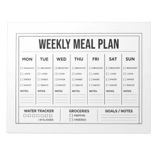 Bloc-notes de plan de repas hebdomadaire noir et b