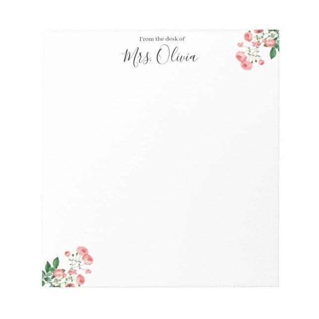 Bloc-notes de professeur à fleurs roses mignon (Devant)