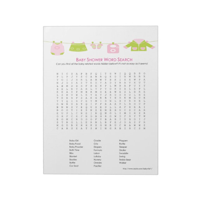 Bloc-notes de recherche de mot de jeu baby shower  (Tourné)