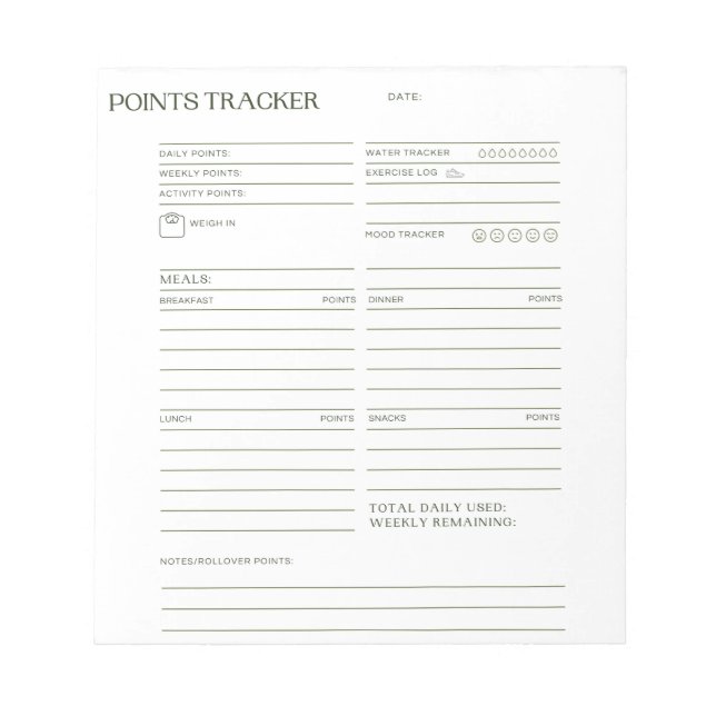 Bloc-notes de suivi des points (Devant)