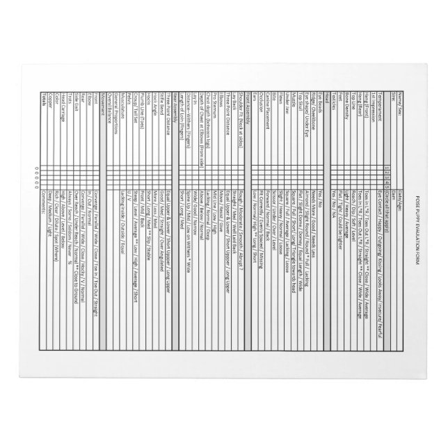 Bloc-notes d'évaluation des chiots pointus (Devant)