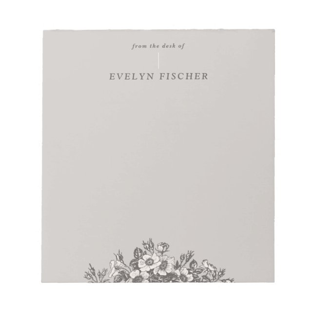 Bloc-notes d'illustration florale gravé - gris (Devant)