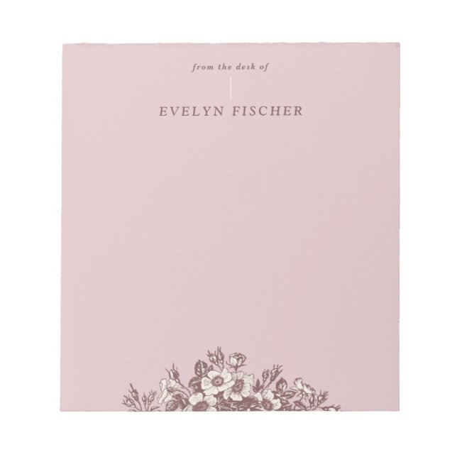 Bloc-notes d'illustration florale gravé - rose (Devant)