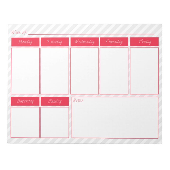 Bloc-notes du calendrier hebdomadaire rose et gris (Devant)