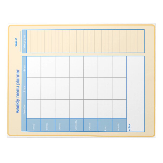 Bloc-notes du planificateur de menu hebdomadaire (Devant)
