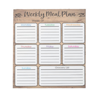 Bloc-notes du planificateur de repas hebdomadaire