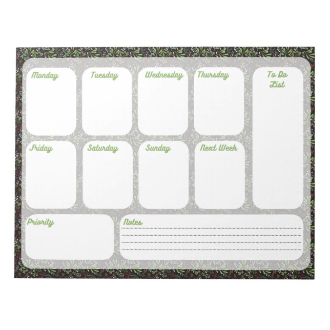 Bloc-notes du planificateur hebdomadaire à faire (Devant)