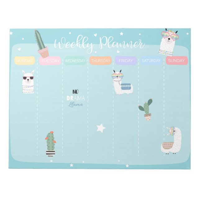Bloc-notes du planificateur hebdomadaire Blue Llam (Devant)