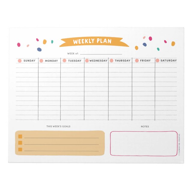 Bloc-notes du planificateur hebdomadaire lumineux (Devant)