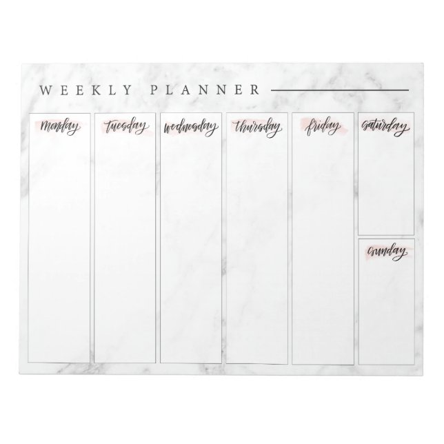 Bloc-notes du planificateur hebdomadaire Marble (Devant)