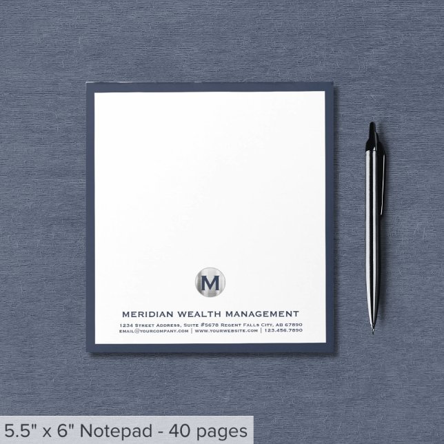 Bloc-notes élégant en argent bleu initial (Créateur téléchargé)