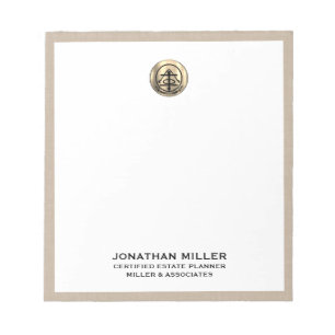 Bloc-notes élégant en lin beige avec logo or