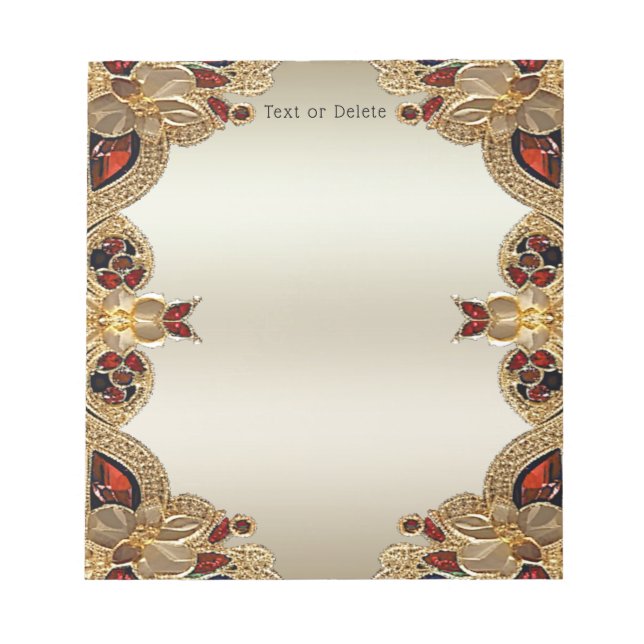 Bloc-notes en pierre rouge à fleurs dorées (Devant)